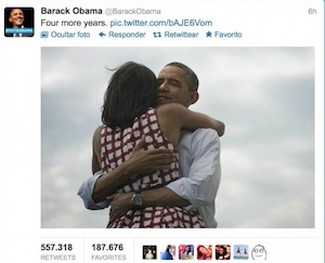 Captura de pantalla 2012 11 07 a las 13.27.06 - Obama publica o Tweet com mais retweets do mundo