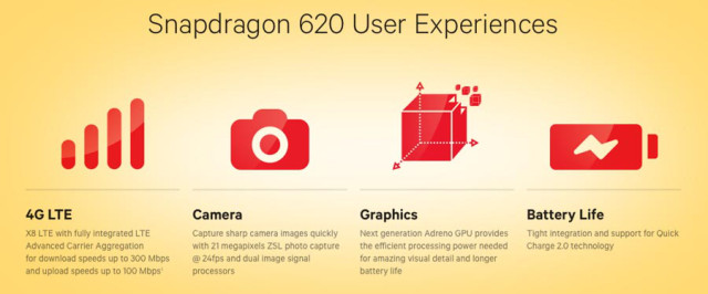 Snapdragon 620 specs - Qualcomm anuncia novos chips de 64 bits com os novos núcleos Cortex-A72.